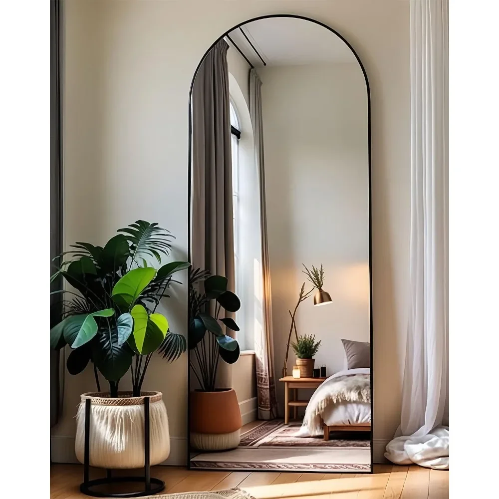 Specchio a figura intera, lunghezza del pavimento, specchio da pavimento ad arco, specchio da parete 58 "x 18" a figura intera, specchio da pavimento nero