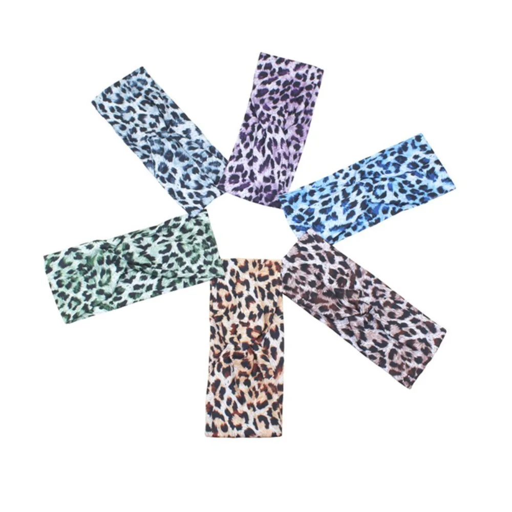 Wide Elastic Hairbands Leopard Print Head Wraps for Women Cotton Knotted Non Slip Boho Turban Workout Hair Accessories Headbands