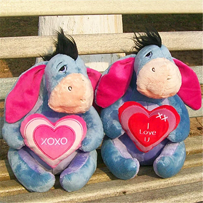 Disney Winnie The Pooh Eeyore Donkey Plush Soft Doll with I LOVE U Heart Toys Cartoon Cute Valentine's Day Gift Lover's Gifts