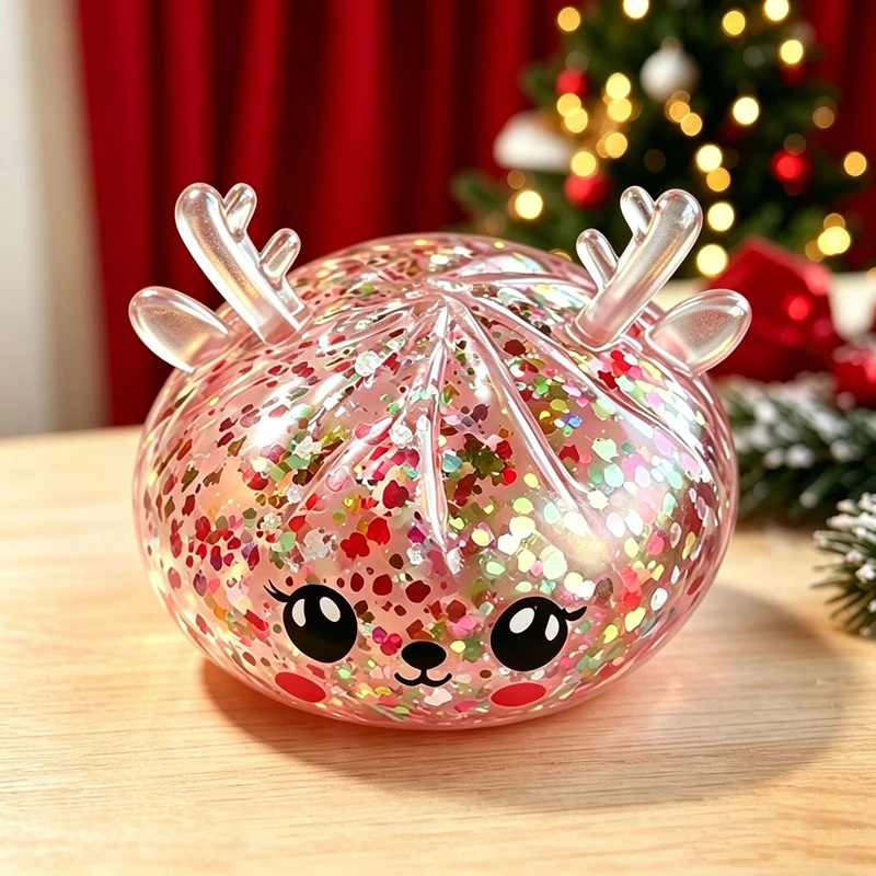 Soft Texture Christmas Sparkling Powder Squishy Dumpling Squeezing Car Toy Elk Shape Squishies Stress Relieving Toy Baozi Gift