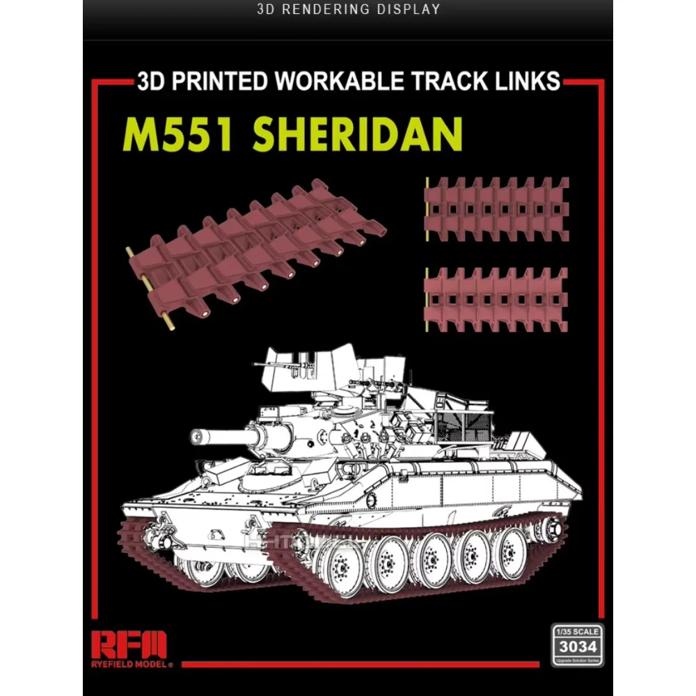 

Ryefield RM-3034 1/35 Scale M51 Sheridan Workable Track Links (3D Printed) upgrade accessories for RM-5142 kit