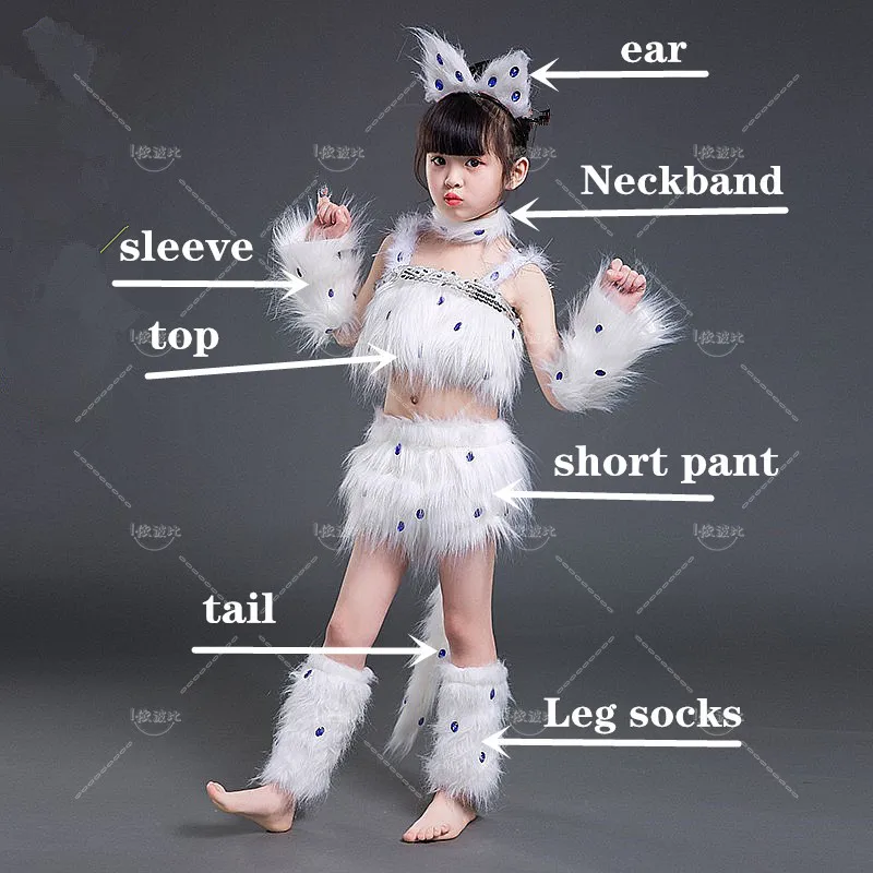 女の子のための白い猫のコスプレ衣装、キツネ、女の子、動物ダンス、ハロウィーン、子供、セクシー