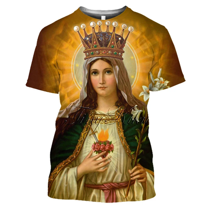 3D Christ Jesus Virgin Mary Printing T Shirt God Of Mother Graphic T-shirts Kid Fashion Short Sleeves Harajuku Clothing Tops Tee