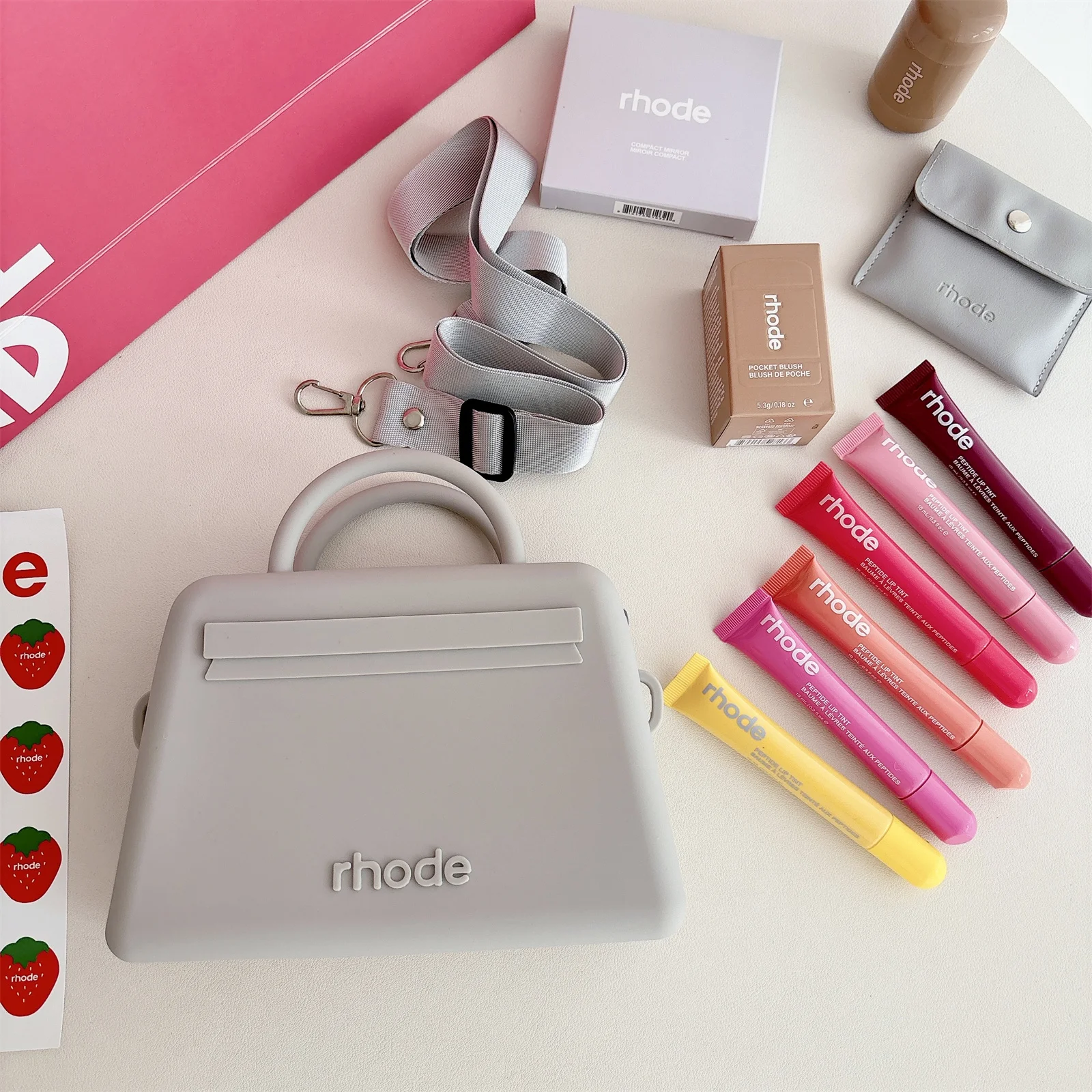 

Genuine RhodeLip Bag Women's Crossbody Mini Bag for iPhone 17 Pro Max S25Ultra Silicone Bubble Cover Ribbon Salty Tan Lemontini