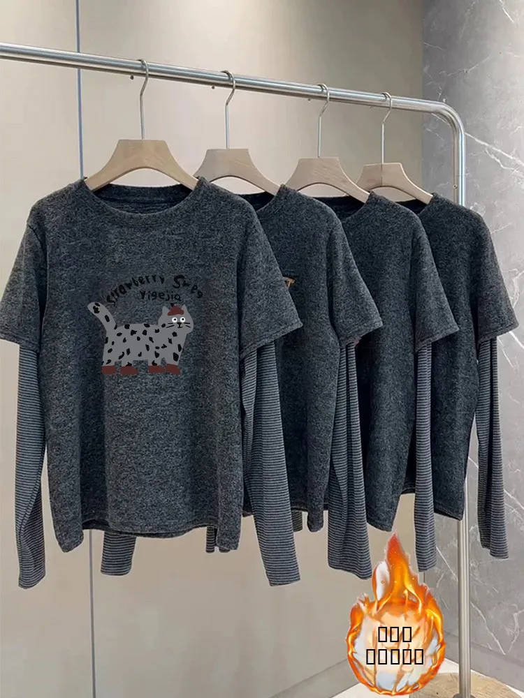 

Женская модная осенне-зимняя кофта из искусственного бархата с эффектом двухслойности, утепленная, с длинным рукавом, глубоким V-образным вырезом, в корейском стиле