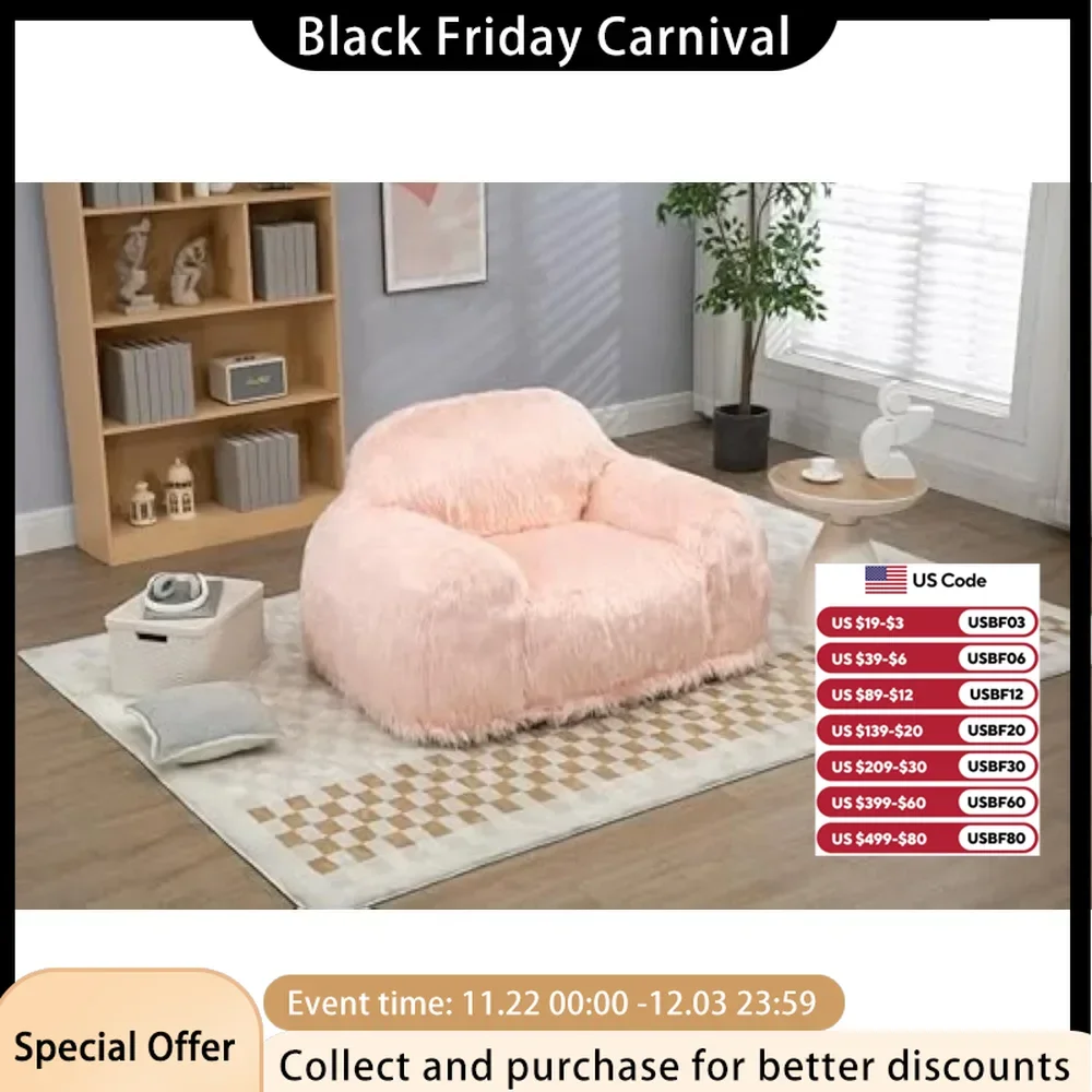 Lazy Long Hair Sofa Bean Bag Chair Adult, High-density Foam Filled Modern Focus Chair Comfortable Living Room, Bedroom Chair