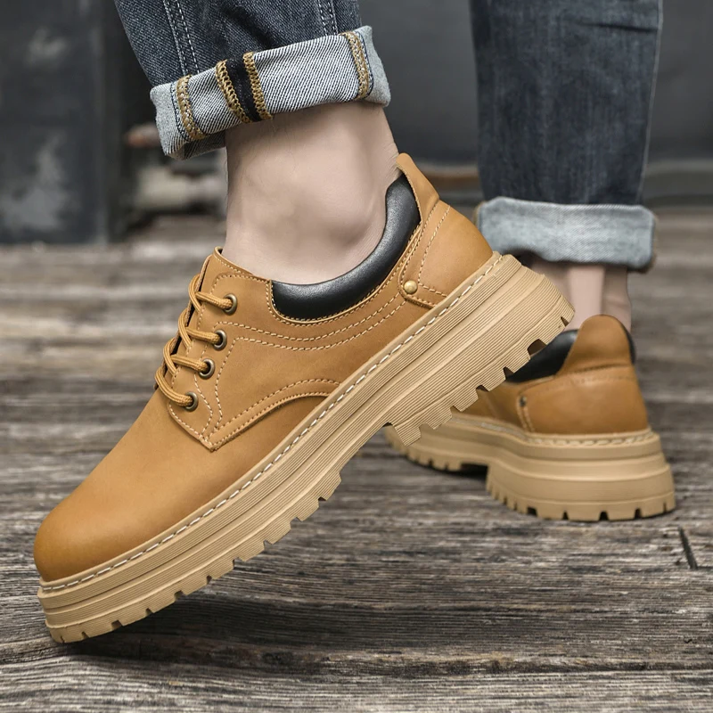 

2024 men's British fashion versatile platform brand comfortable flat shoes for retro workwear and trendy leather shoes