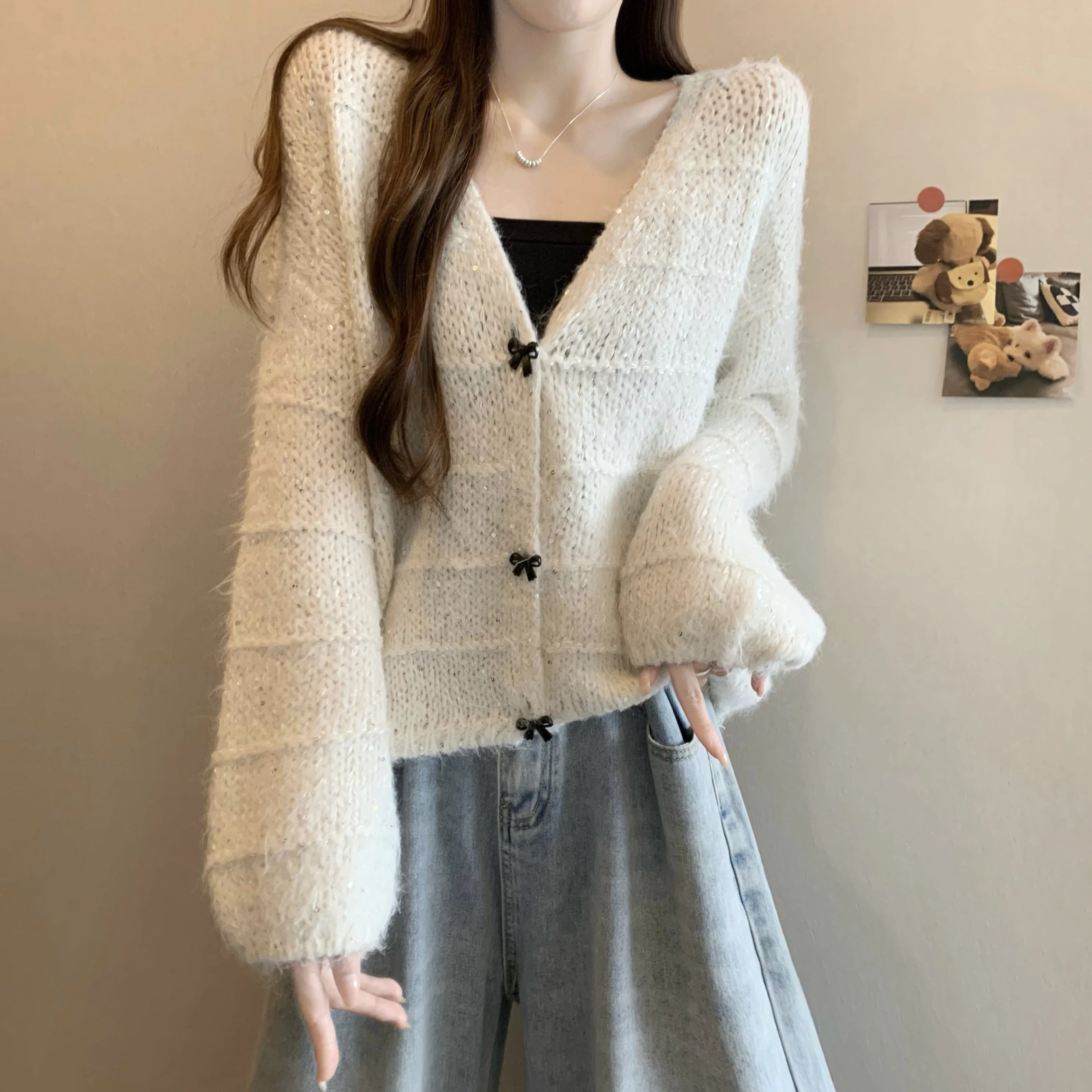 Coreano Sle V-Ne maglione lavorato a maglia ort cardigan cappotto donna Faion autunno inverno nuovo arrivo Ele abbigliamento interno casual