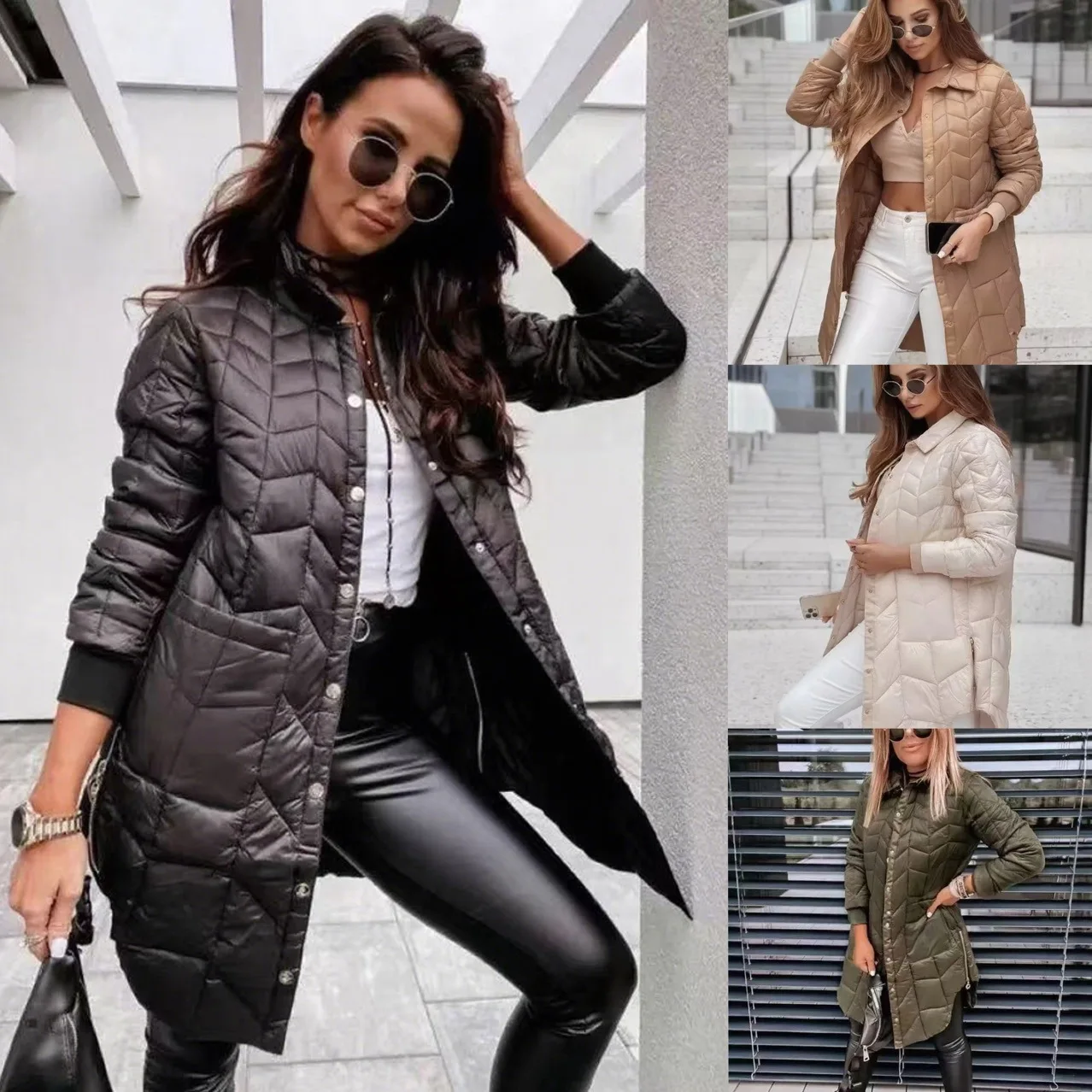 

Осень-зима 2025, новая модная свободная хлопковая куртка с капюшоном и длинными рукавами, однотонная хлопковая куртка на молнии, пальто для женщин