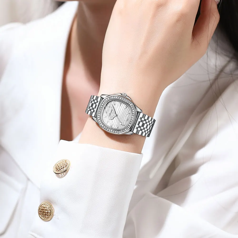 CHENXI Simple Women's Watch Luxury Diamond Stainless Steel Quartz Watches Fashion Dress Wristwatches Clock Gift for Ladies