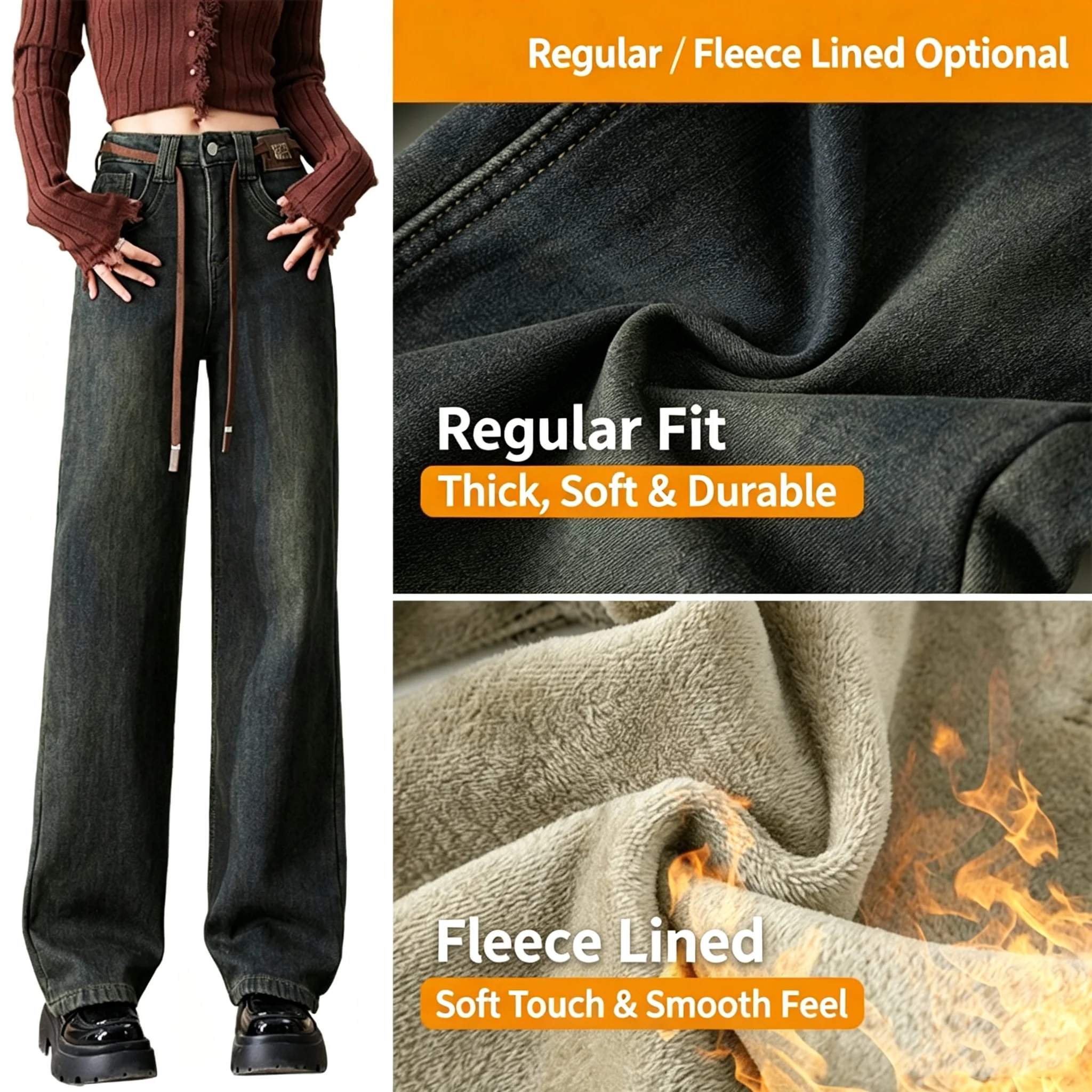 Women's Drawstring Straight Leg Jeans, Korean Style Stretch Draped Dad Wide Leg Pants, Fashion Casual Denim Trousers
