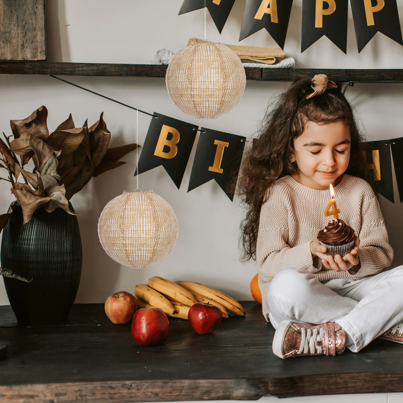 

3Pcs Round Burlap Lantern Lampshade Vintage Fabric Pendant Light Shade Rustic Farmhouse Wedding Party Living Room Bedroom