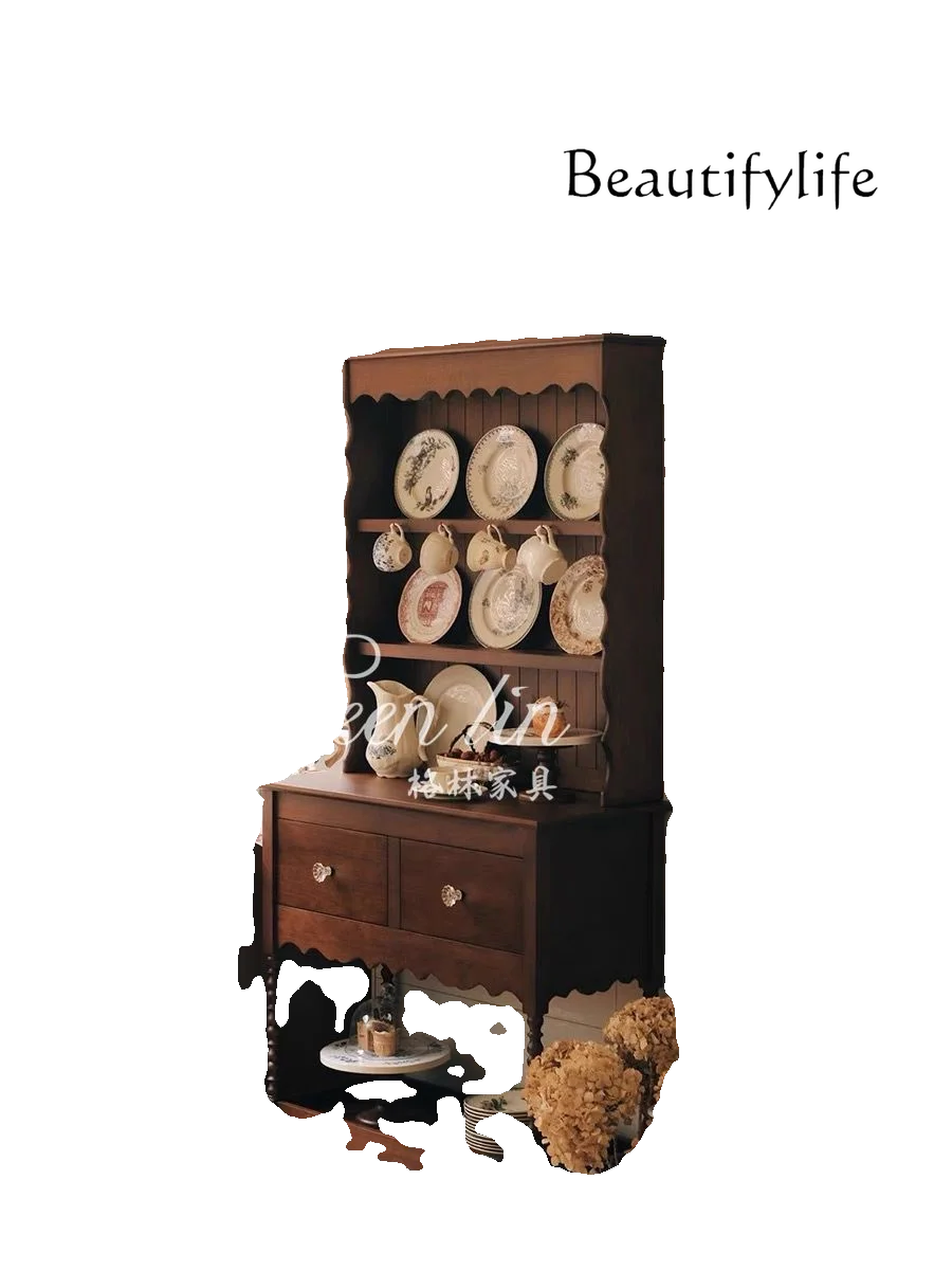 

French medieval solid wood side cabinet/American country walnut display home storage decoration