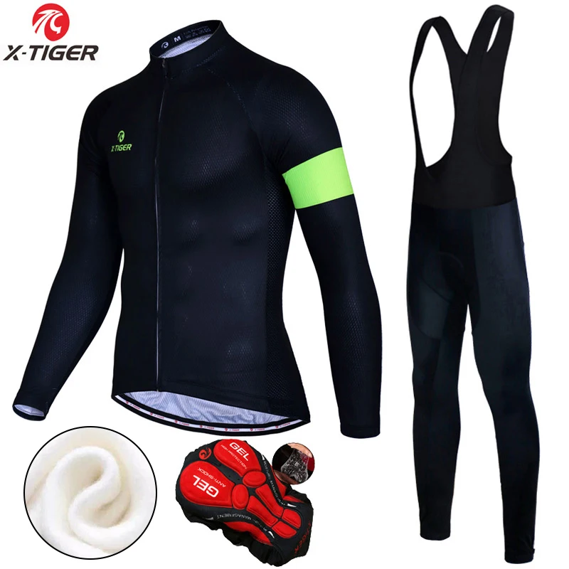 X-TIGER Cycling Jerseys Set Men Winter Thermal Fleece Bike Clothing Mountain Bicycle Clothes Full Zipper Long Sleeve Sportswear