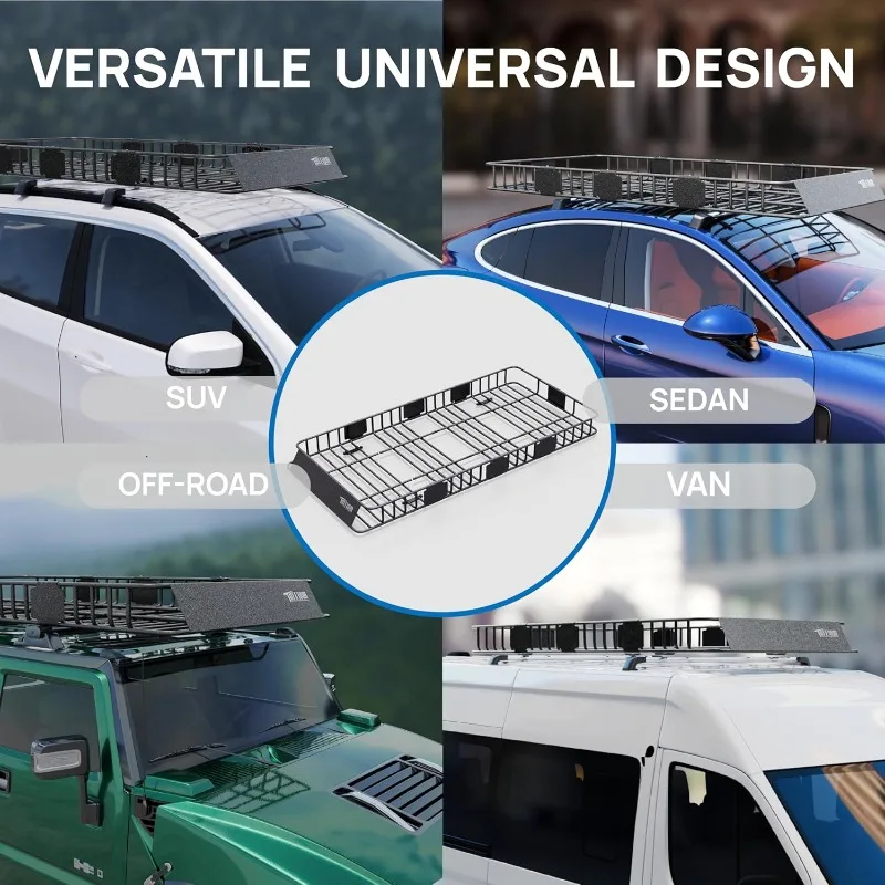 حامل بضائع على السطح قابل للتمديد 250 رطل، سلة حامل سقف عالمية مقاس 84 * 39 * 5.5 بوصة مع شبكة مطاطية، حقيبة تخزين، أشرطة أ