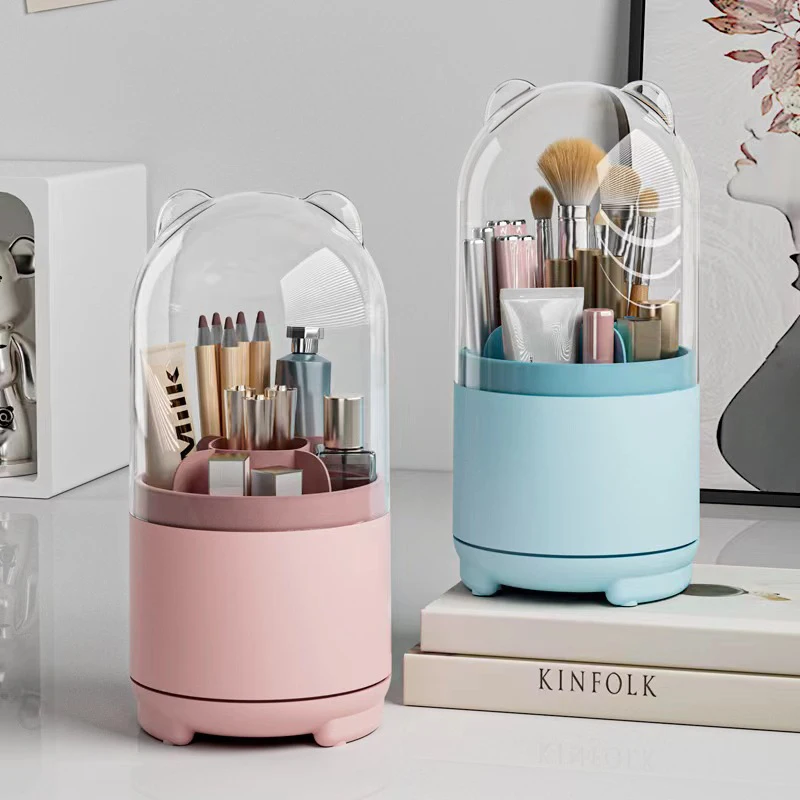 Makeup Brush Holder Organizer,360 Rotating Cosmetic Makeup Organizer Storage With Lid For Vanity And Bathroom