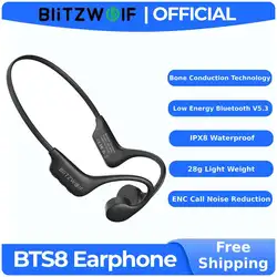 BlitzWolf BW-BTS8 słuchawki douszne bluetooth słuchawki z przewodnictwem kostnym wbudowana pamięć 32 GB IPX8 wodoodporne słuchawki sportowe o niskim opóźnieniu