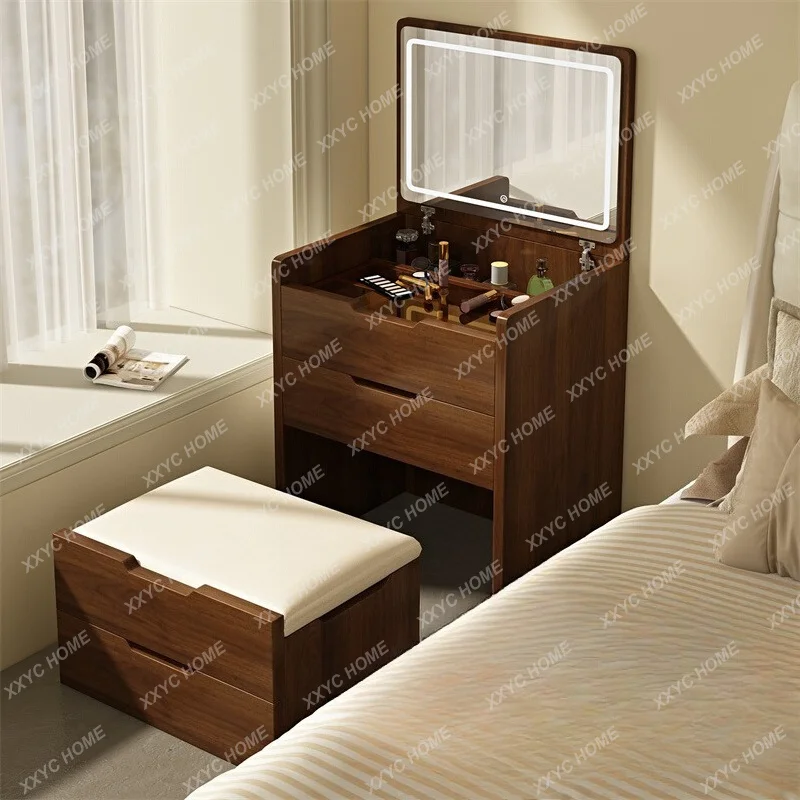 LMakeup Table， Dresser Solid Wood Simple Modern 2025 New Master Bedroom Small Apartment Smart With Lamp Flip Mirror