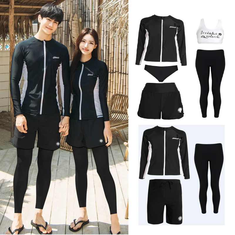 

Wisuwore Long Sleeved Belly Covering and Slimming Suit Diving Surfing Zipper Conservative Large Hot Spring Split Couple Swimsuit