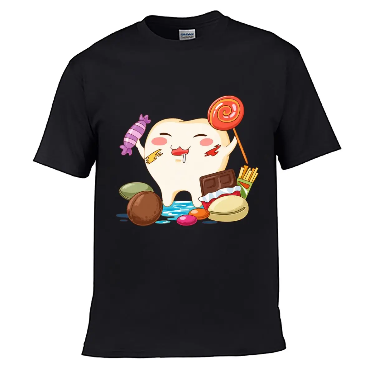 Cute Kawaii Tooth Candy Lollipop Chocolate Dessert short-sleeved T-shirt