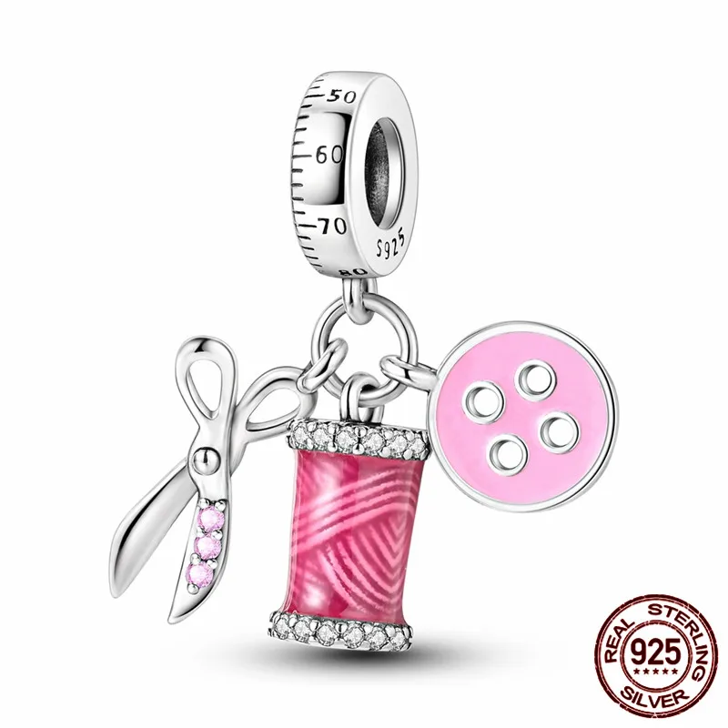 

S925 sterling silver scissors and thread charm paired with an original bracelet makes a perfect DIY jewelry gift for women.