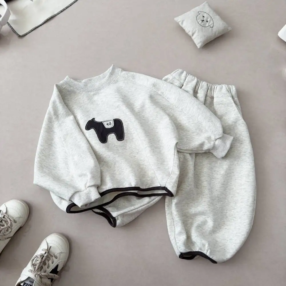 Kinderkleidungssets 2026 Herbst Baby Jungen Mädchen Cartoon-Patch-Stickerei Langarm-Pullover-Oberteil+Hose 2-teiliges Freizeit-Outfit für Kinder – Detail 4