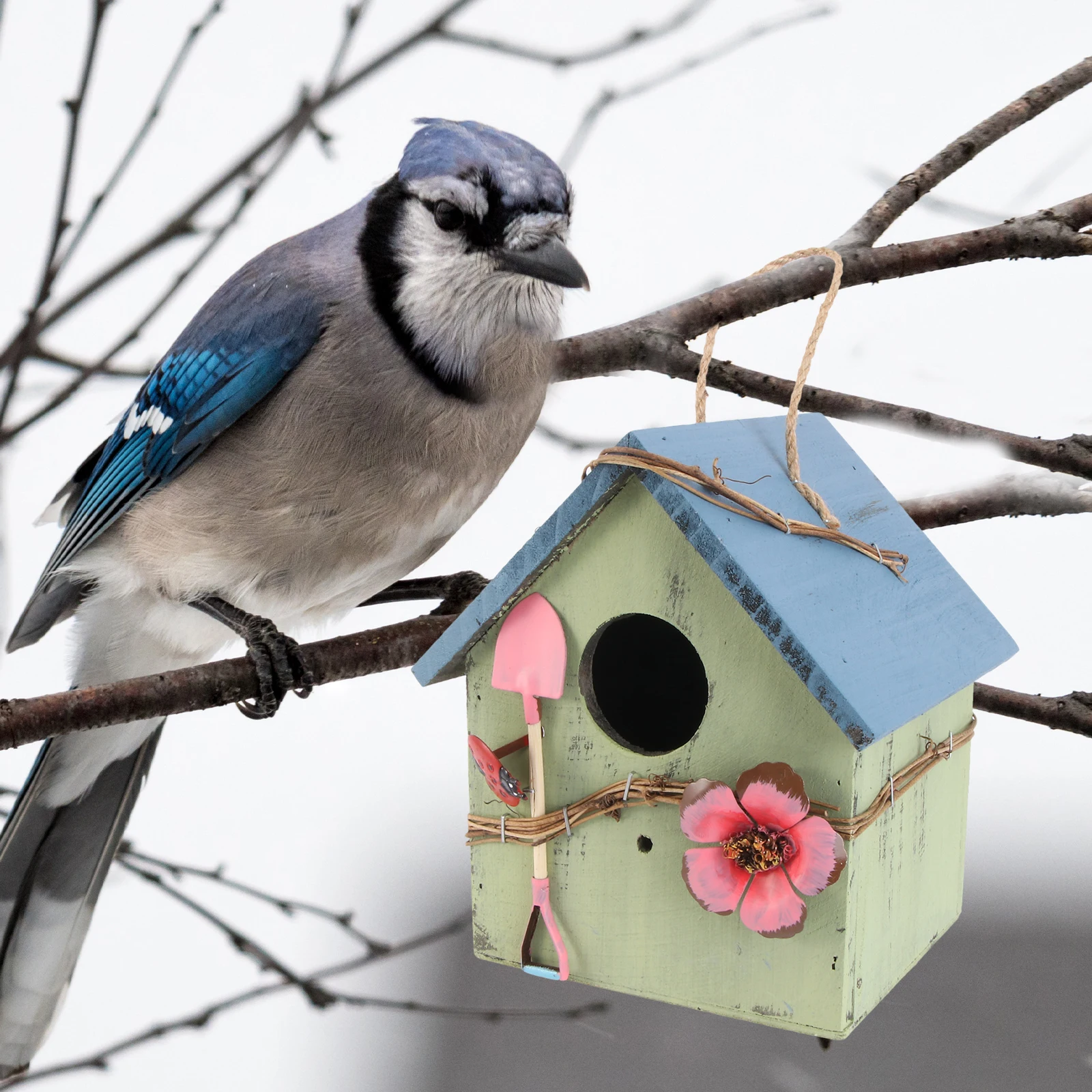 

Wooden Bird Mini Nest Cage for Small Birds Garden Decor Yard Hanging Rustic Outdoor Pet Supplies Birdcage