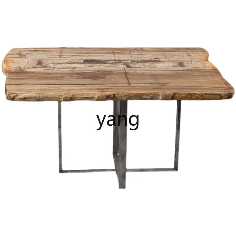 LMM modern simple light luxury wood fossil tea stone table living room silicified wood large desktop