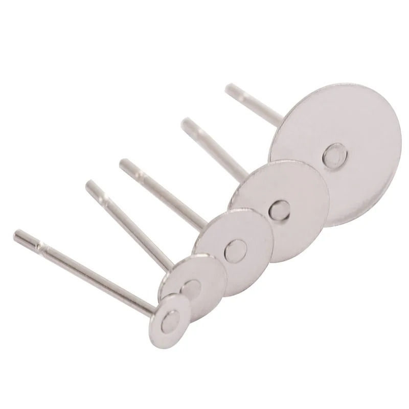 100 sztuk 3-12mm ze stali nierdzewnej puste Post kolczyk Stud baza szpilki stalowe płaskie okrągłe ustawienia tacy dla DIY tworzenia biżuterii dostaw — zdjęcie 5