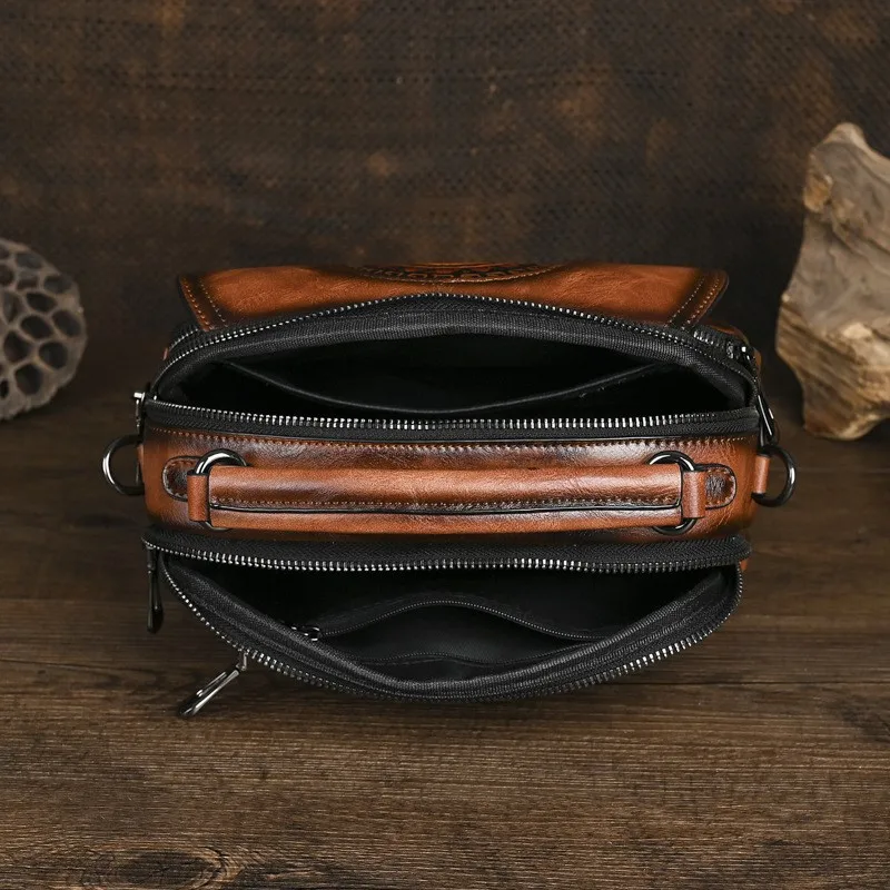 Johnature Chinese Style Totem Embossed Bag 2026 New Vintage Leather Handbag Versatile Shoulder & Crossbody Bags