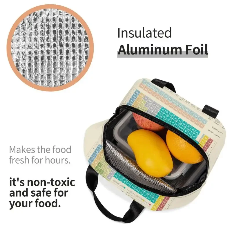 Elements Periodic Table Thermal Insulated Lunch Bag Science Chemistry Chemical Portable Tote for School Storage Food Box