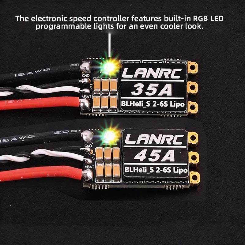 LANRC 35A 45A ESC for RC Drones and FPV Racing Drones, 2-6S, with LED Indicator Lights, BLHeli_S