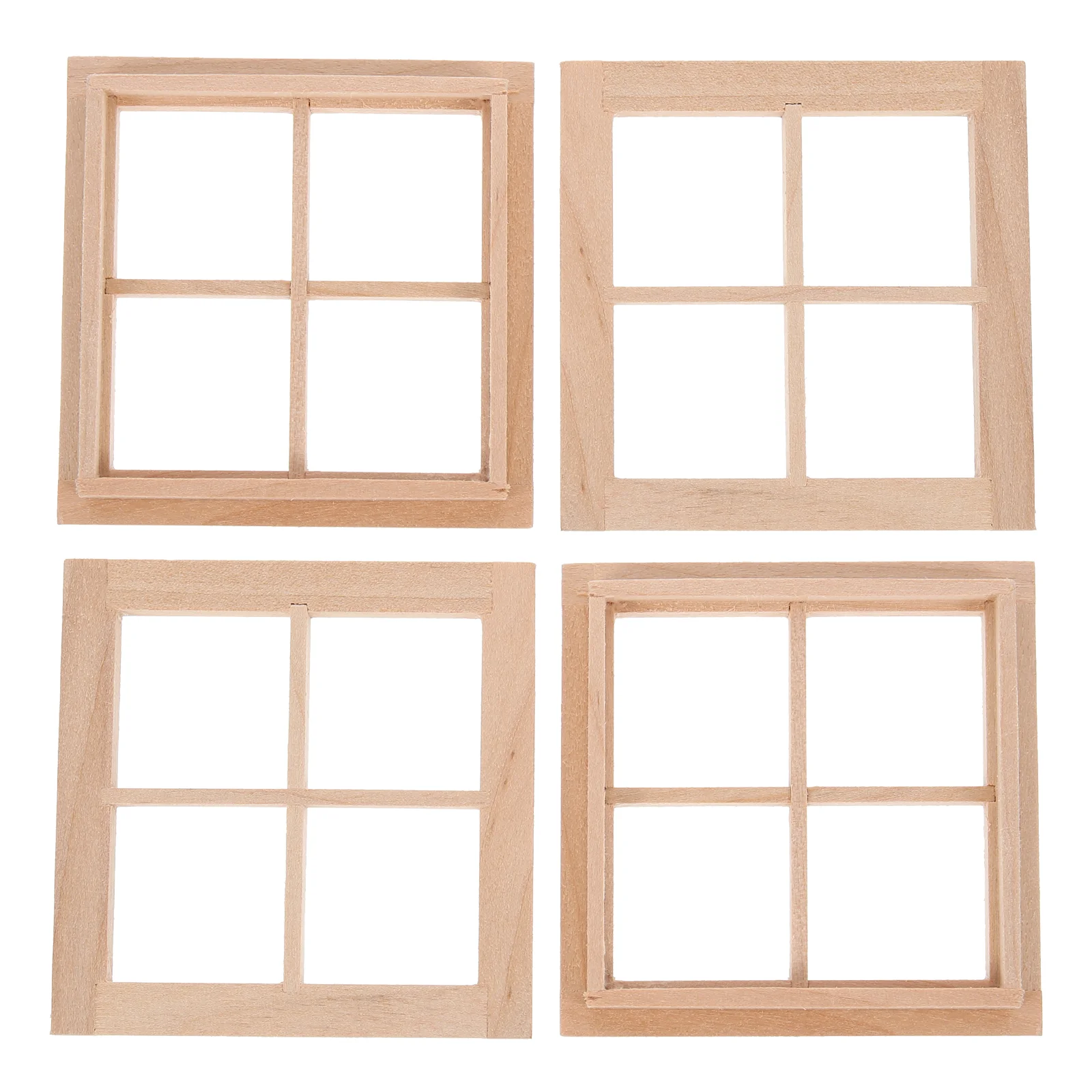 Mini ventana de madera para casa de muñecas, muebles en miniatura, persianas artesanales, Marco, 4 piezas