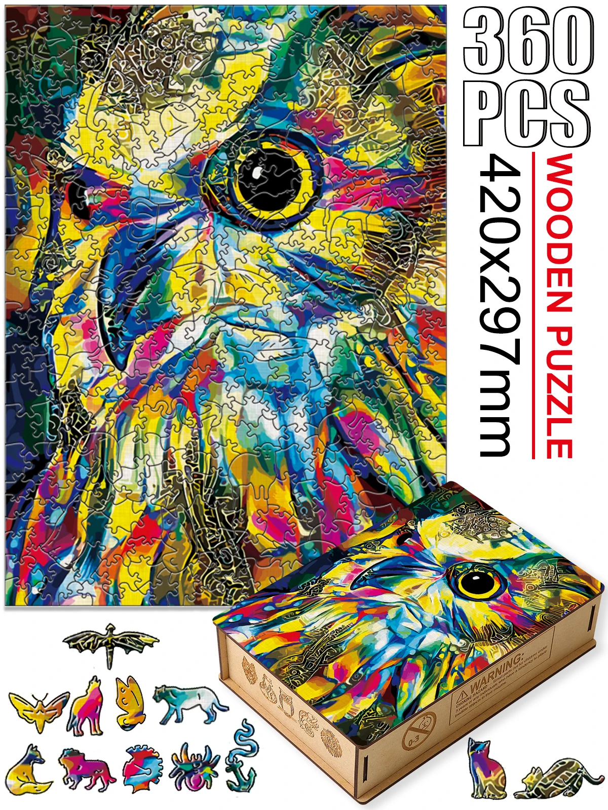 Brightly Colored Wooden Animal Puzzles Elegant Shape Parrot Brain Game Mysterious Owl Intellectual Toy For Adults Kids