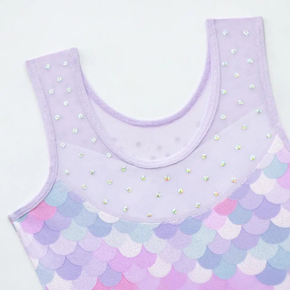 Kids Girls Uniform Rhythmic Gymnastics Leotards Swimming Suit Bronzing Sleeveless Rhinestone Bodysuit Ballet Dancewear Costume