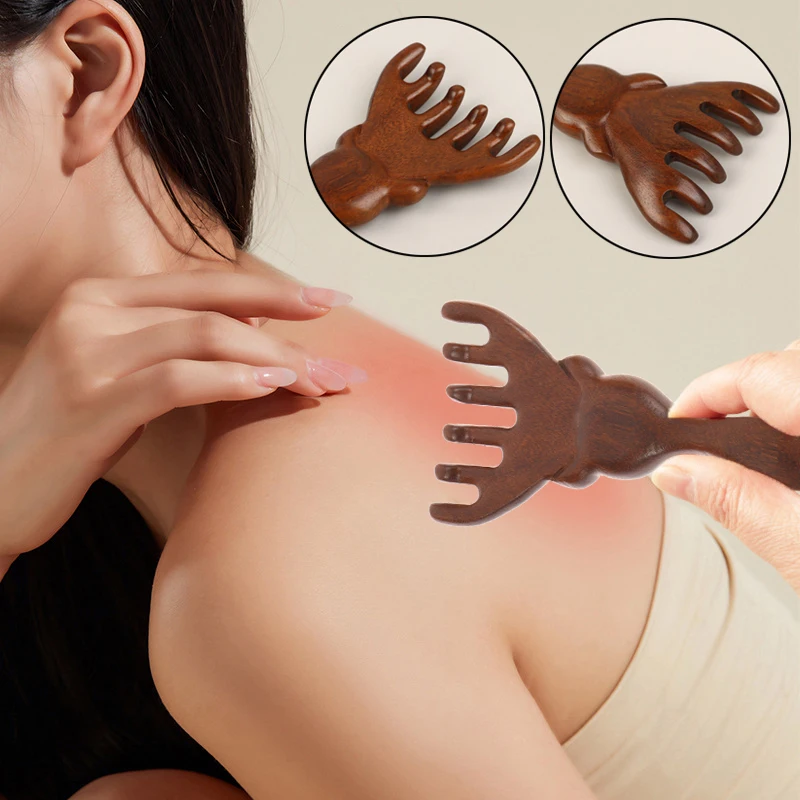 

Sandalwood Meridian Massage Comb Anti-static 6-Claw Wide Tooth Head Massager Body Gua Sha Tool Head Massage Brush Smooth Hair