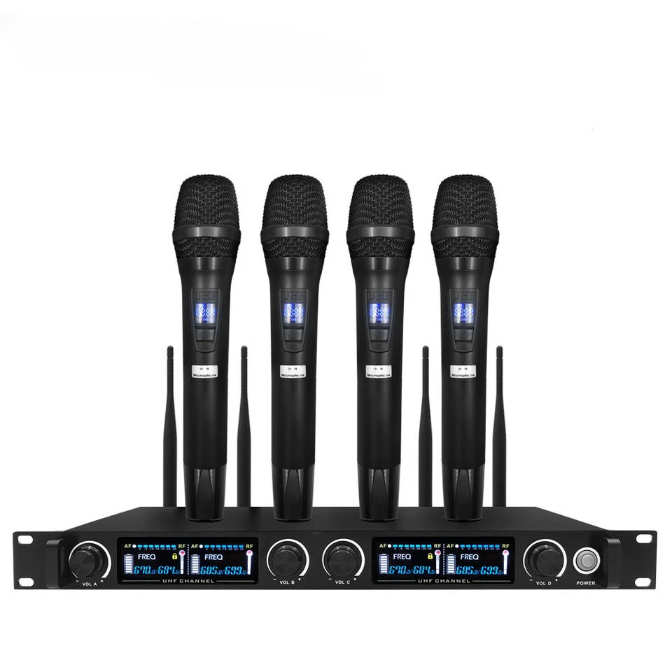 

SR4 Professional 4 in 1 Wireless Diversity Microphones UHF Microfono 4 Channel DJ Wireless Microphone System Mics