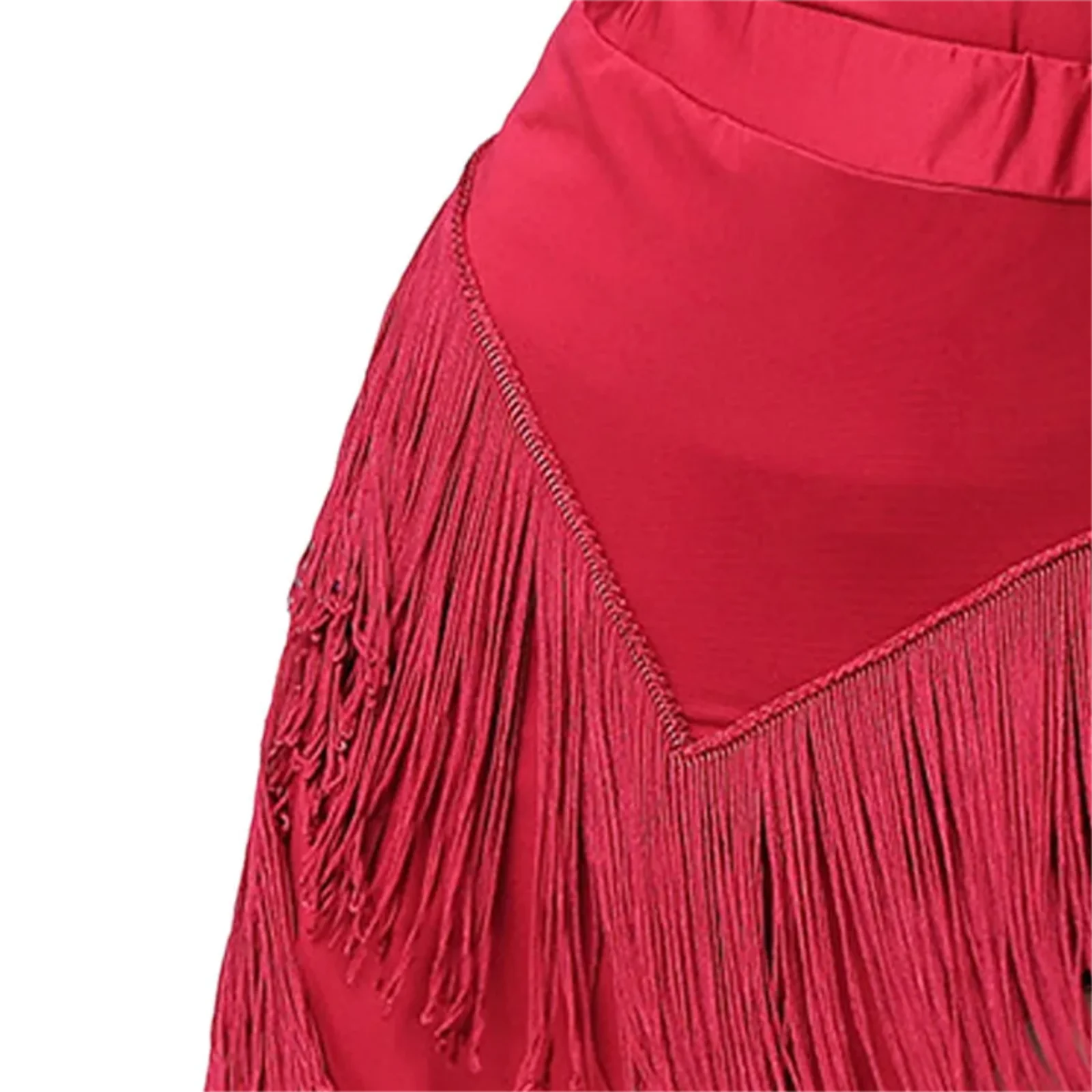 

Women Latin Cha-cha Fringed Skirt Tiered Tassel Irregular Slit Hem Elastic Waistband Skirt Dancewear for Tango Rumba Salsa Samba