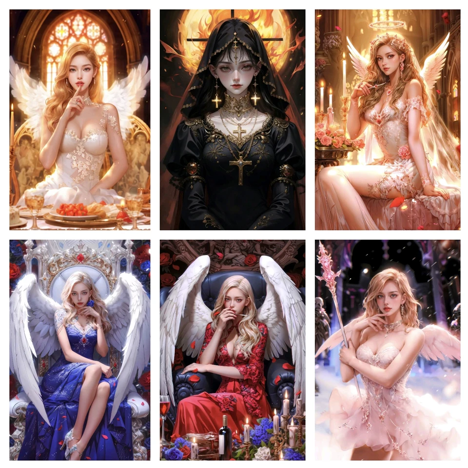 

5D DIY Diamond Painting Angel Wings Full Square Round Diamond Mosaic Cartoon Portrait Fantasy Art Home Decoration Gift