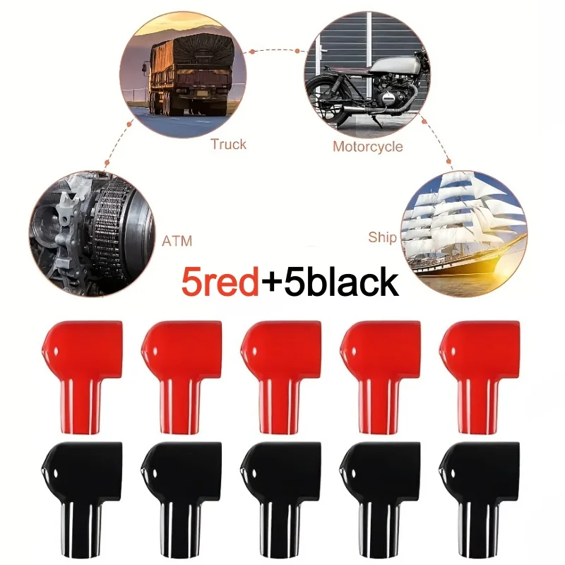 

5red+5black PVC Battery Insulating Cover L12-20 Heat Insulated Cable Joint Protective Cap Terminal Guard Motorcycle Truck Boat