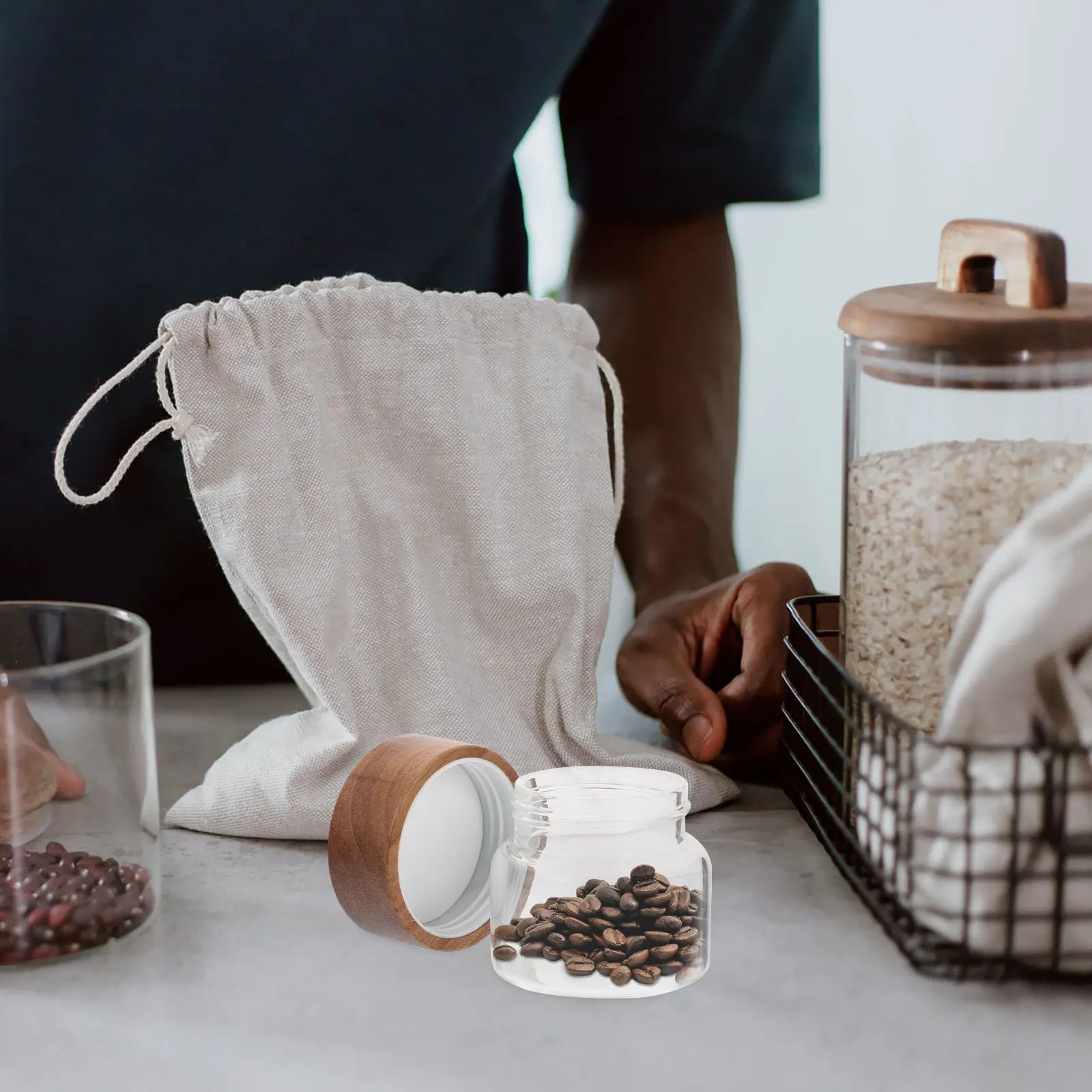 

Glass Food Storage Jar Clear Airtight Wood Silicone Lid Kitchen Container Canister for Coffee Tea Sugar Food Storage