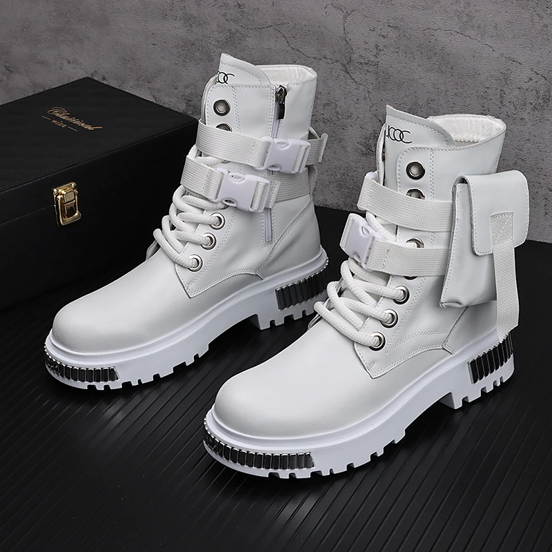 Botines de Metal para hombre, botas de tobillo populares e informales, de alta calidad, a la moda, cálidas y de lujo, para Otoño e Invierno