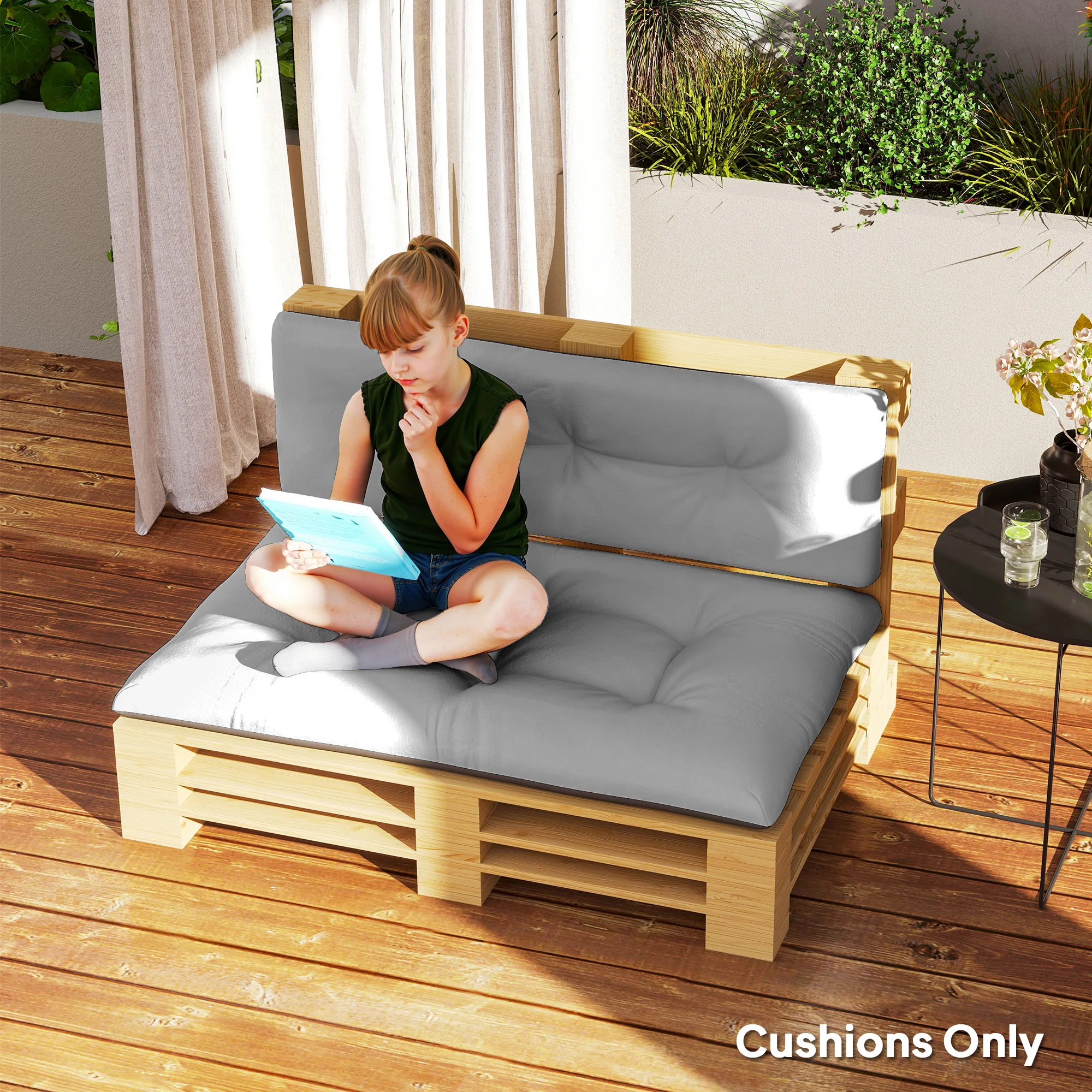 Outdoor Pallet Sofa Cushions Light Gray 2‑Seat 3.9 Inch Thick Seat Cushion Pads for Patio Lawn Pallet Furniture