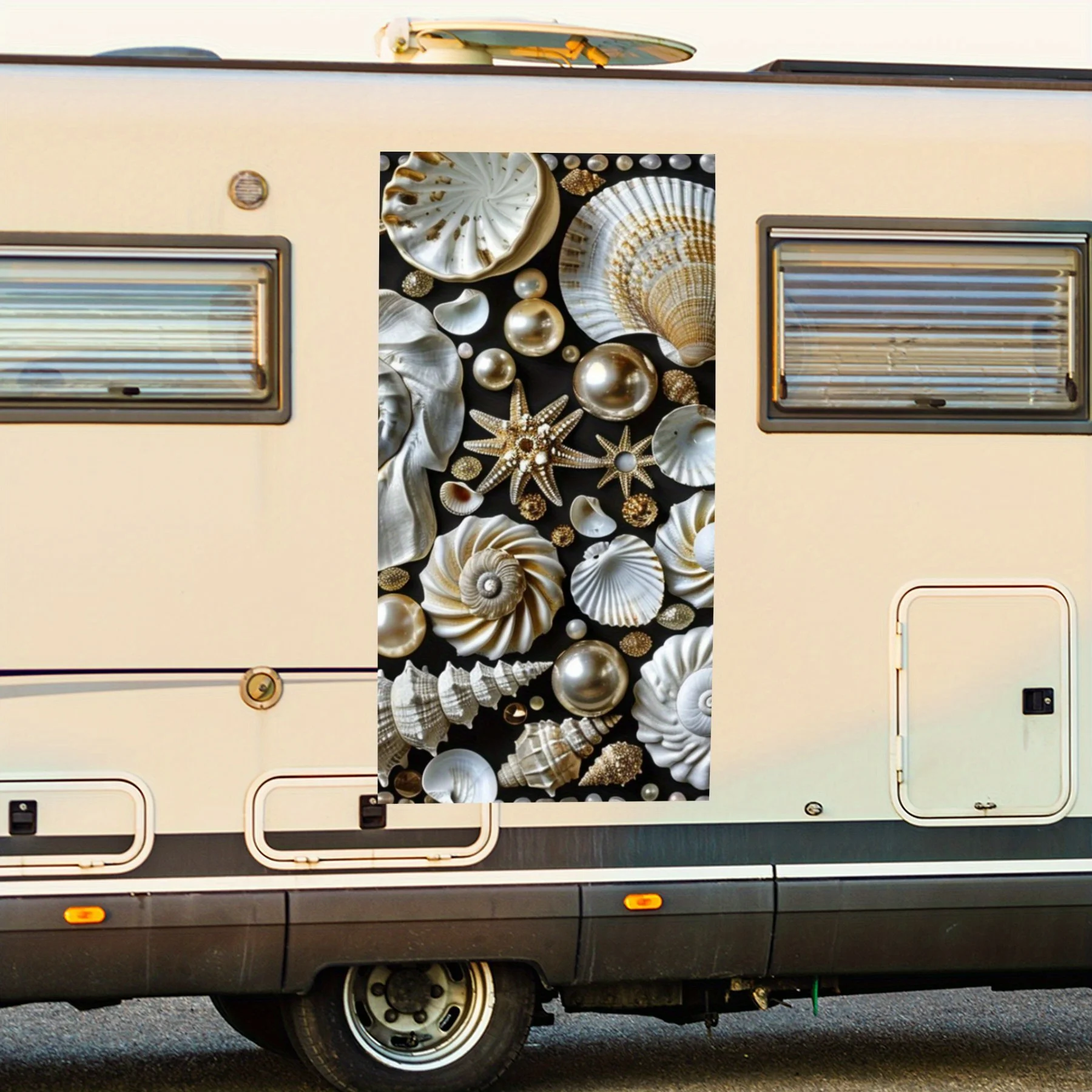

Cool Seashell Pearl Motorhome Car Door Sticker PVC Self Waterproof Stick, Striking Auto Exterior Accessories Decor Protect Gift