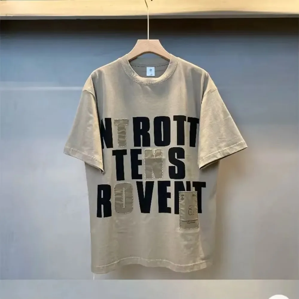 2025 Summer New Fashion Versatile Loose Printed Letter Short-sleeved T-shirt High-end Street Pure Cotton Round Neck Top Ins Y2k