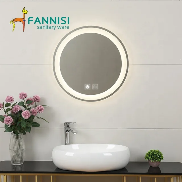 Modern Round Bath Mirrors Wall Mounted Touch Screen Defogger Smart Bathroom Mirror With Led Light