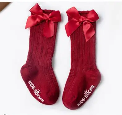 Red Bow Tie Knee High Tube Socks Girls\' Christmas Stockings Infants Toddlers Soft Cotton Children Non Slip Floor Socks Baby Gift