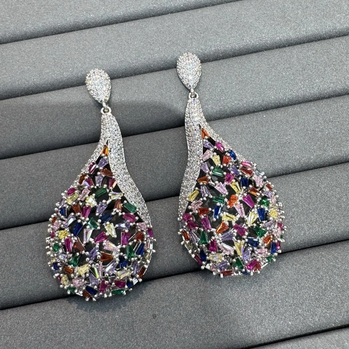 

fashion luxury cubic zirconia earrings for women jewelry gala event dinner party dangling earrings big teardrop oval shape