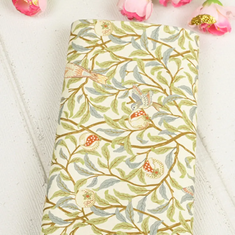 Thin Cotton Canvas Fabric with Retro Flower and Bird Print, Handmade DIY Bag, Pillow, Back Cushion, Table Cloth, CR-1714