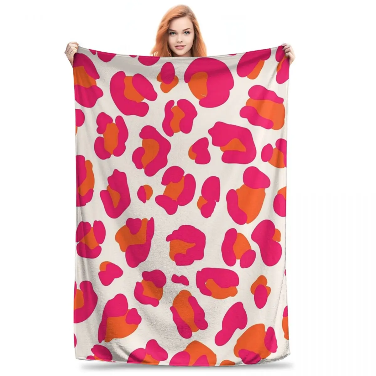 Hot Pink And Orange Leopard Print Blanket Fleece Warm Sofa Throw Blankets For Home Bedroom Travel Throws Bedspread Quilt